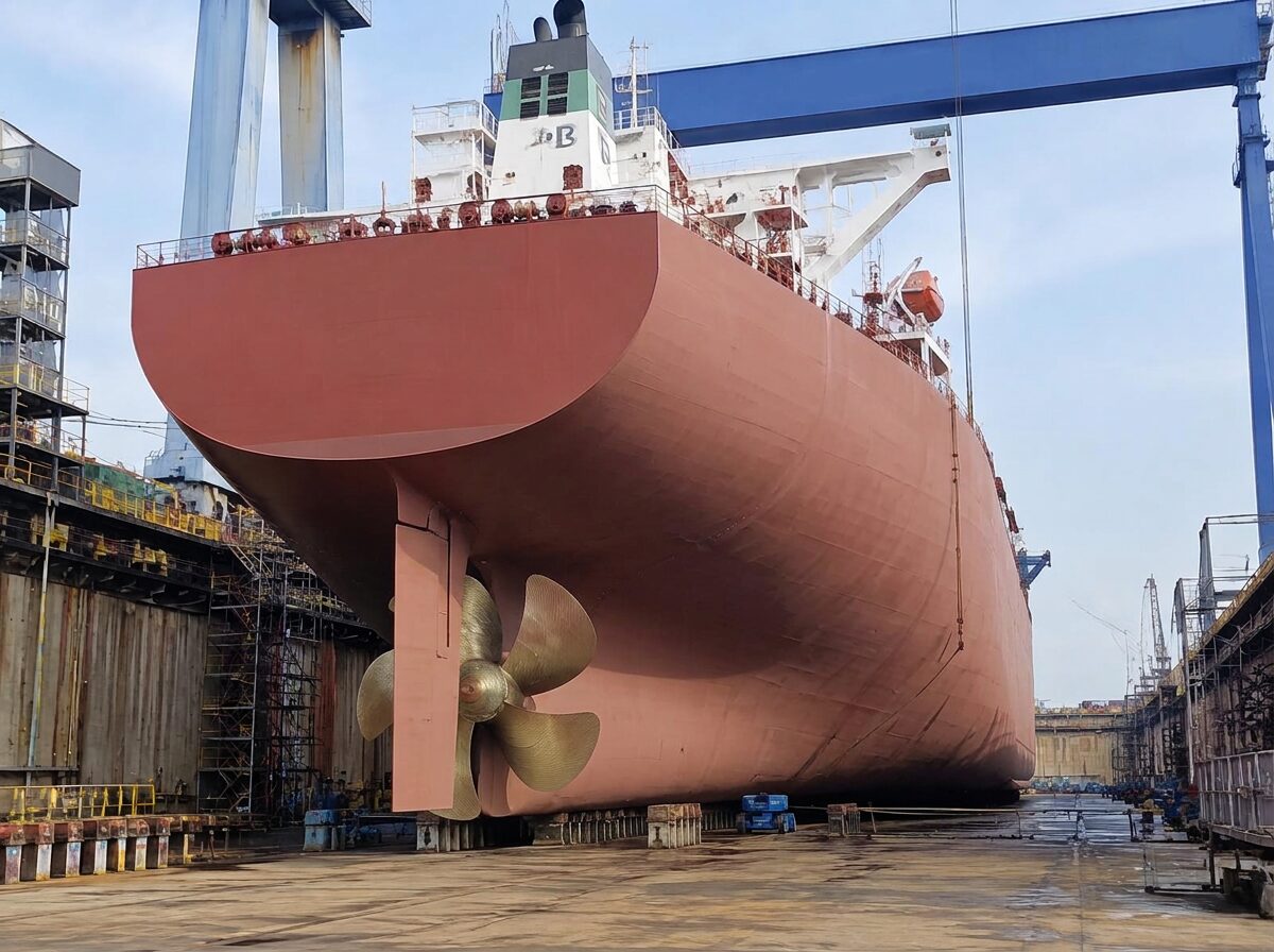 Bulk carrier in a graving dock