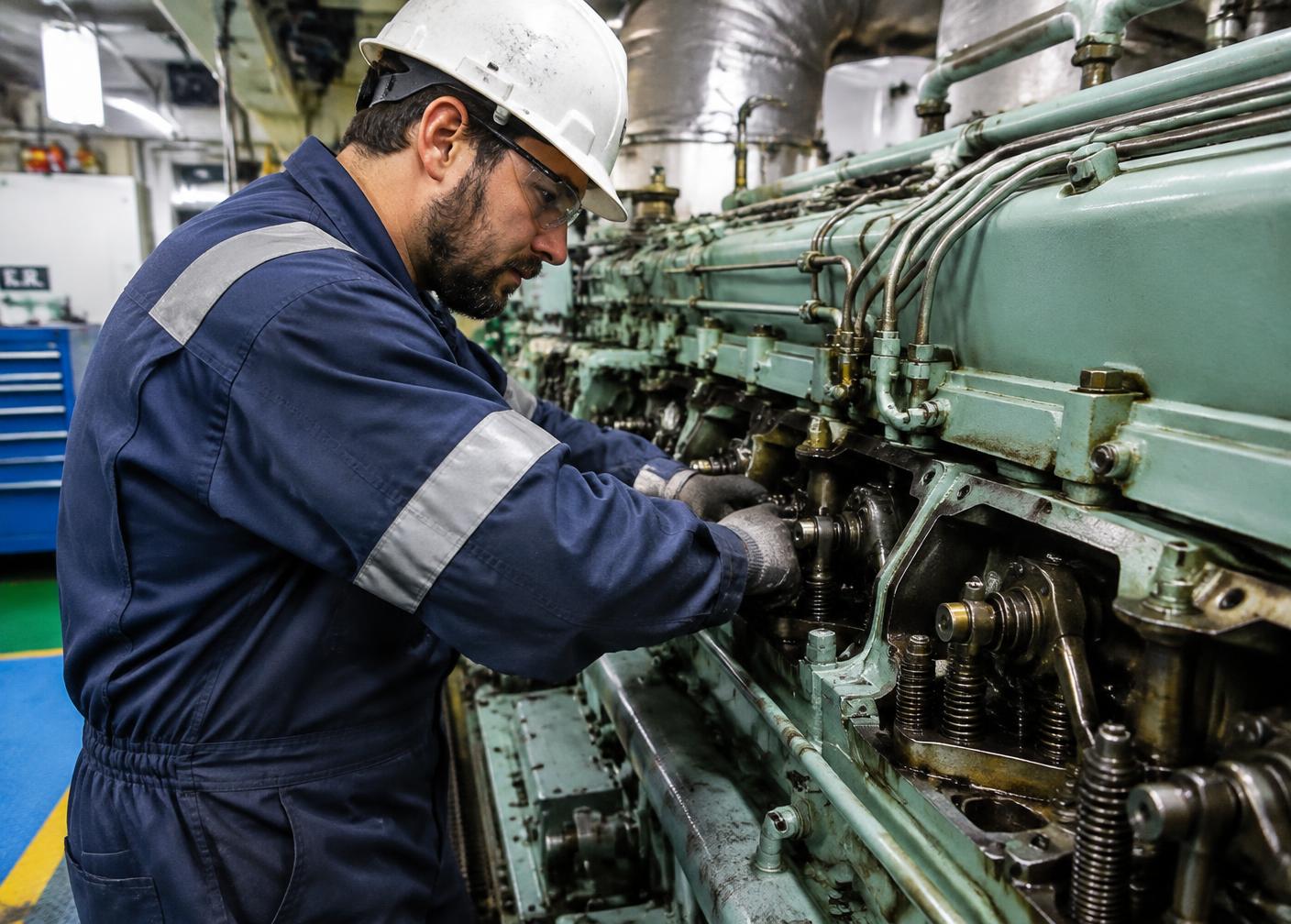 Engineer overhauling a marine engine